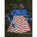 2015 hot sell baby girl star chervon dress July 4th dress kids patriotic dress with matching bow and necklace